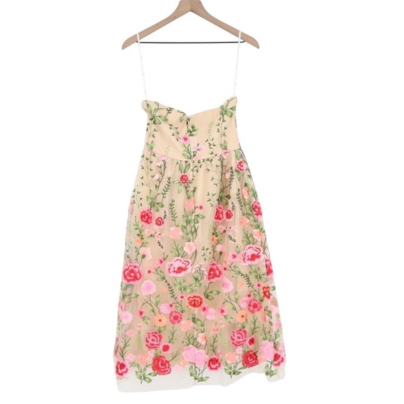 Lulus Endless Praise Midi Dress Womens Small Beige Floral Embroidered Strapless - Picture 7 of 8